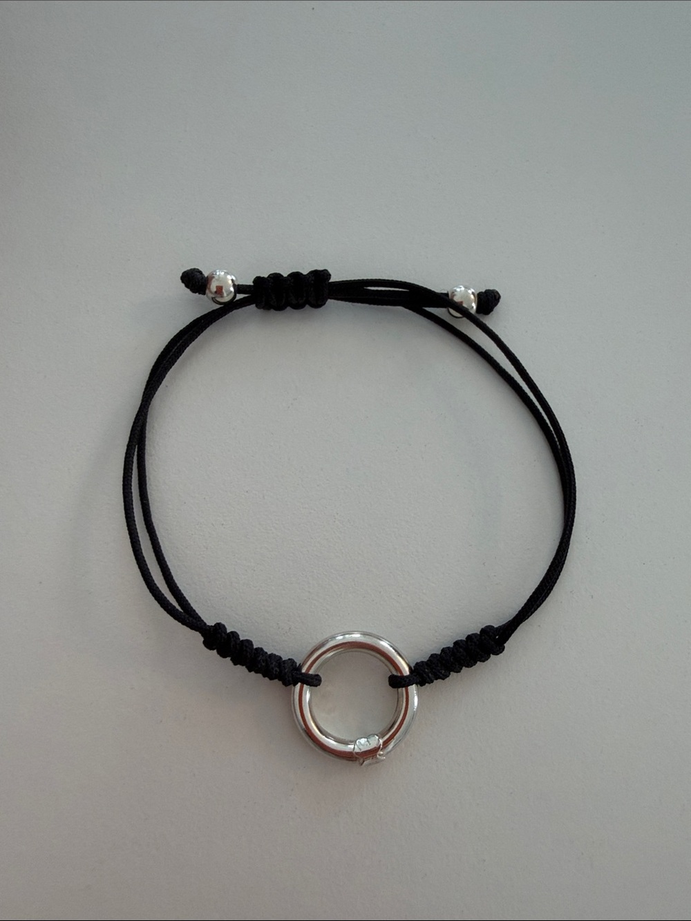 Tous Black Cord Bracelet with Silver Ring Accent